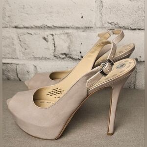 Enzo Angiolini Champagne Leather Peep Toe Slingback Heels 7.5M